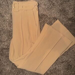Ellen Tracy Beige Wide-Leg Belted Pants